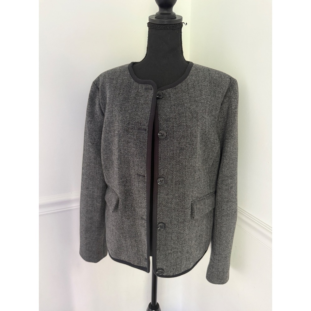 J.Crew Womens Gray Herringbone Wool Blend Collarless Blazer Jacket XXL Size 18